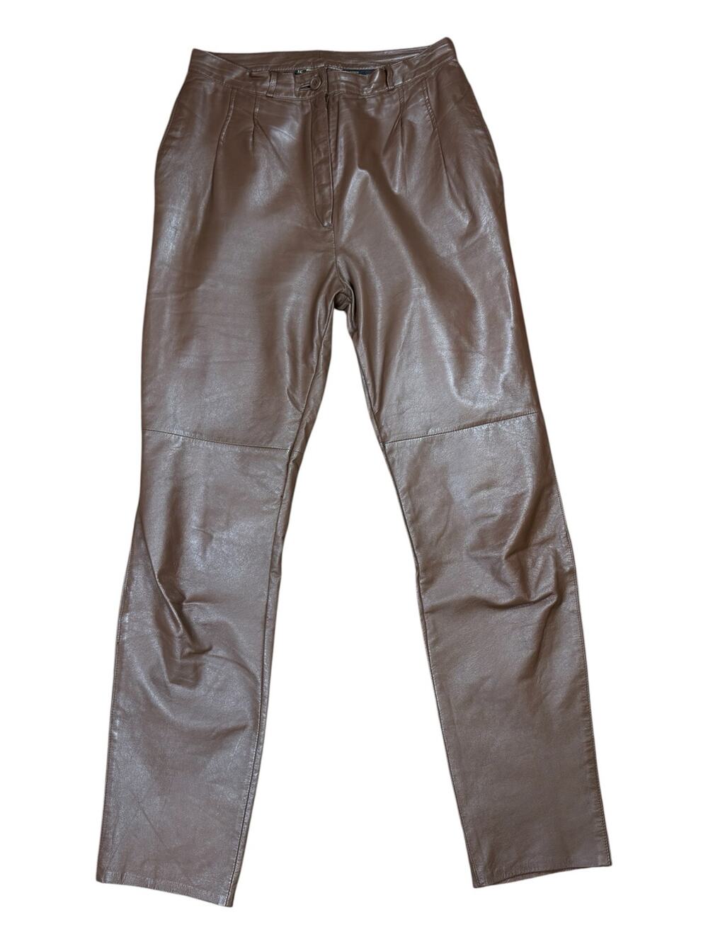 Vintage Double Pleated Leather Pants Women's 12 Lined Chocolate Brown Pockets
